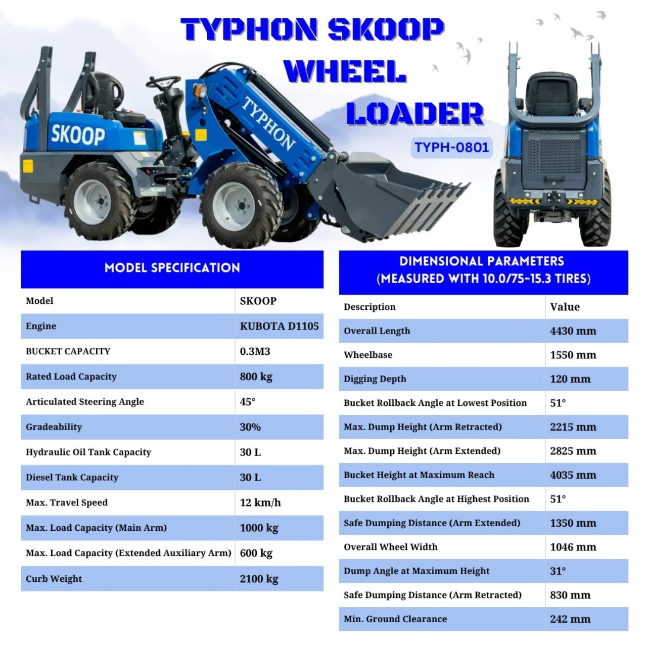 New TYPHON Telescopic Wheel Loader with Kubota D1105 engine 25 hp 1 ton Load USA View 2