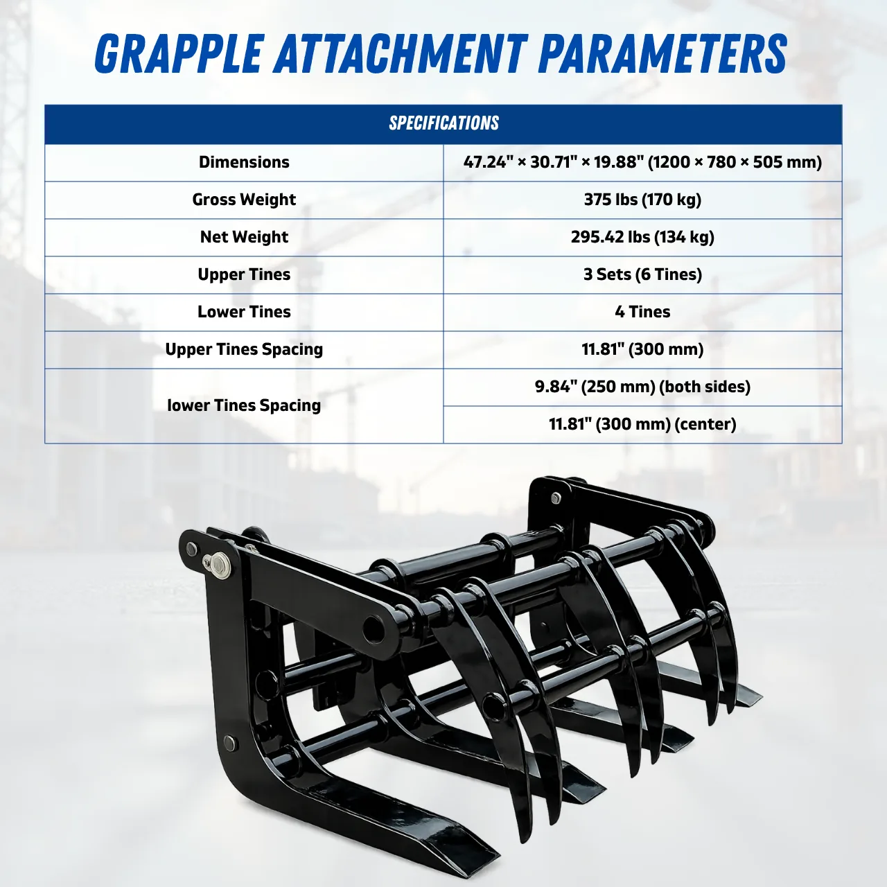 TYPHON Skoop Heavy-Duty Wheel Loader Log Grapple 295 lbs Robust Log & Brush Handler with 6+4 Tine Grip View 2