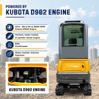 TYPHON TERROR XVII PRO Prestige Edition Mini Excavator 4000LB Kubota D902 Diesel, Enclosed Cab with AC/Heat, Hydraulic Thumb View 4