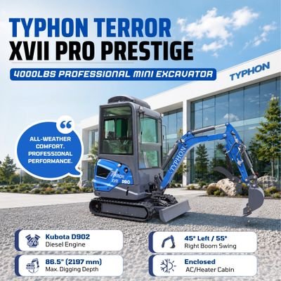 TYPHON TERROR XVII PRO Prestige Edition – Enclosed Mini Excavator with AC, Heater & Ergonomic Comfort View 11